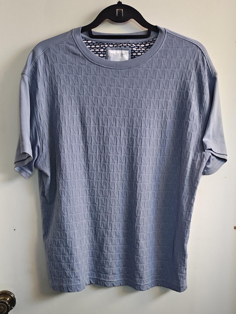 Cactus Man Men's Light Blue Textured Crew Neck Tee
